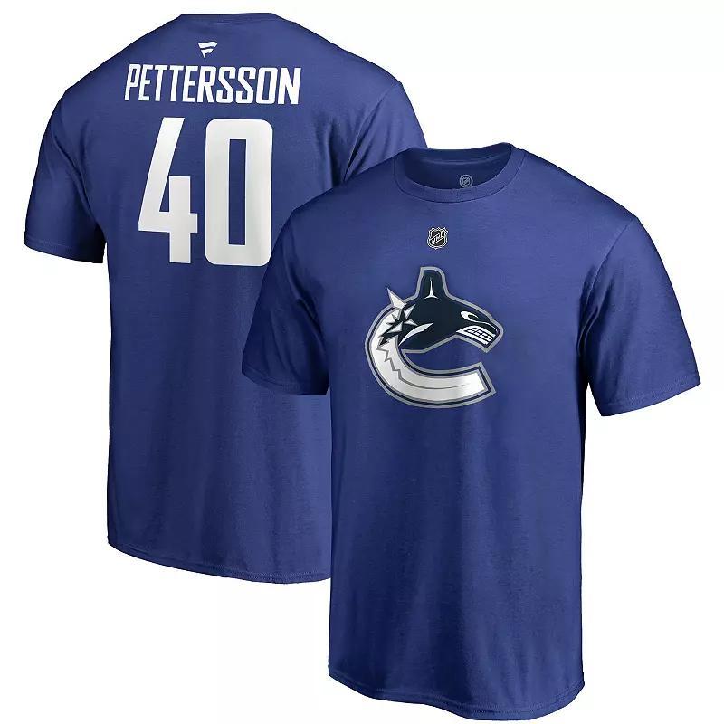 Mens Fanatics Branded Elias Pettersson Blue Vancouver Canucks Team Authentic Stack Name & Number T-Shirt Product Image