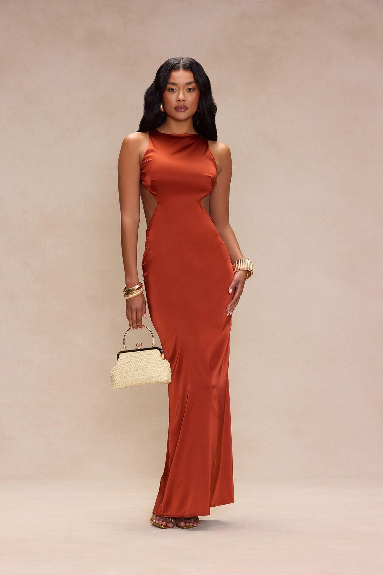 Charlie Satin Maxi Dress - Rust Product Image