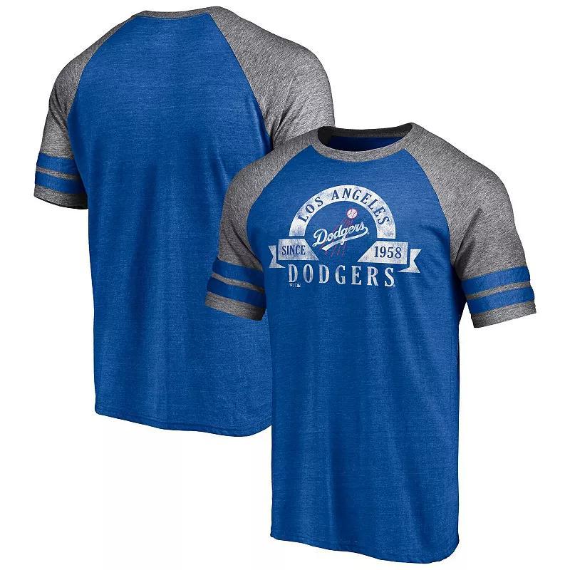 Mens Fanatics Branded Heather Royal Los Angeles Dodgers Utility Two-Stripe Raglan Tri-Blend T-Shirt Product Image