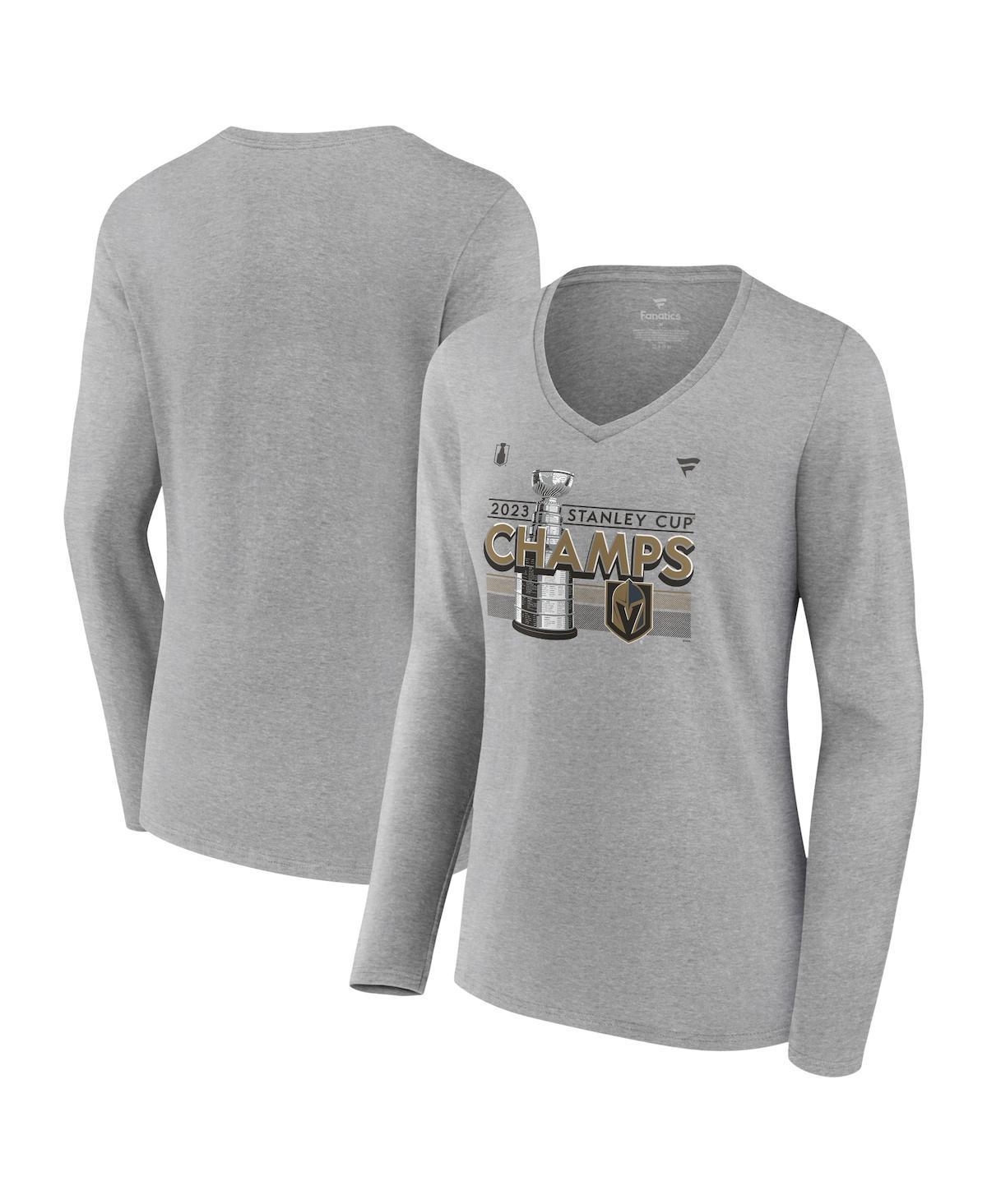 Womens Fanatics Heather Gray Vegas Golden Knights 2023 Stanley Cup Champions Locker Room Long Sleeve V-Neck T-shirt Product Image