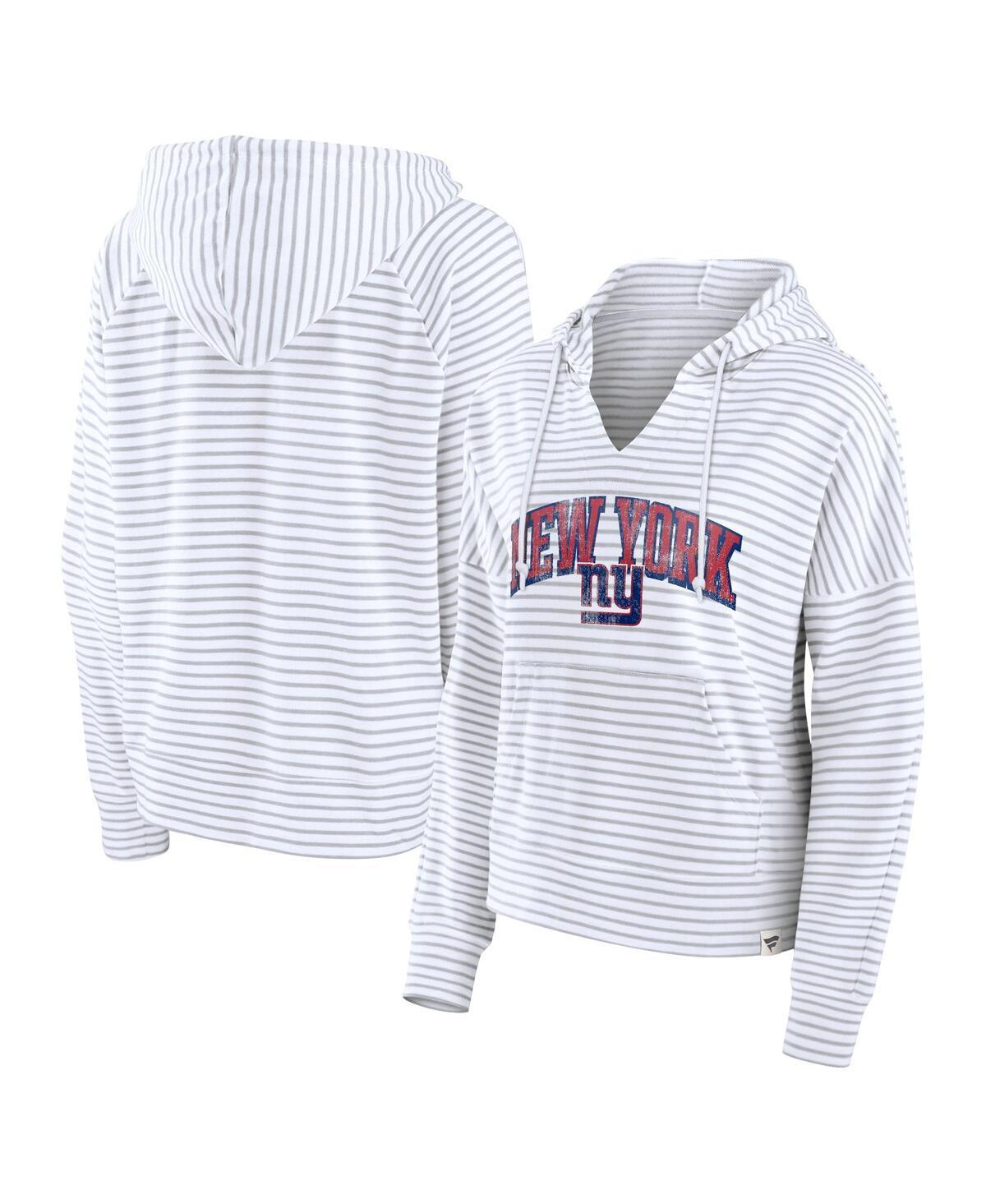 Fanatics Womens White New York Giants Striped Notch Neck Pullover Hoodie - White, Gray Product Image