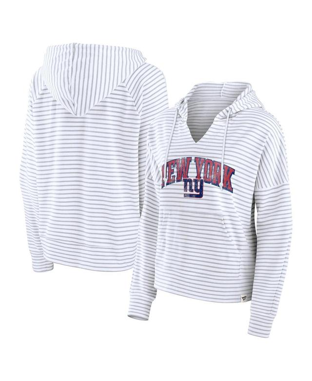 Fanatics Womens White New York Giants Striped Notch Neck Pullover Hoodie - White, Gray Product Image