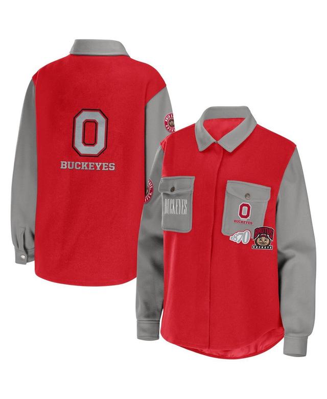 Womens Wear by Erin Andrews Scarlet Ohio State Buckeyes Button-Up Shirt Jacket Product Image