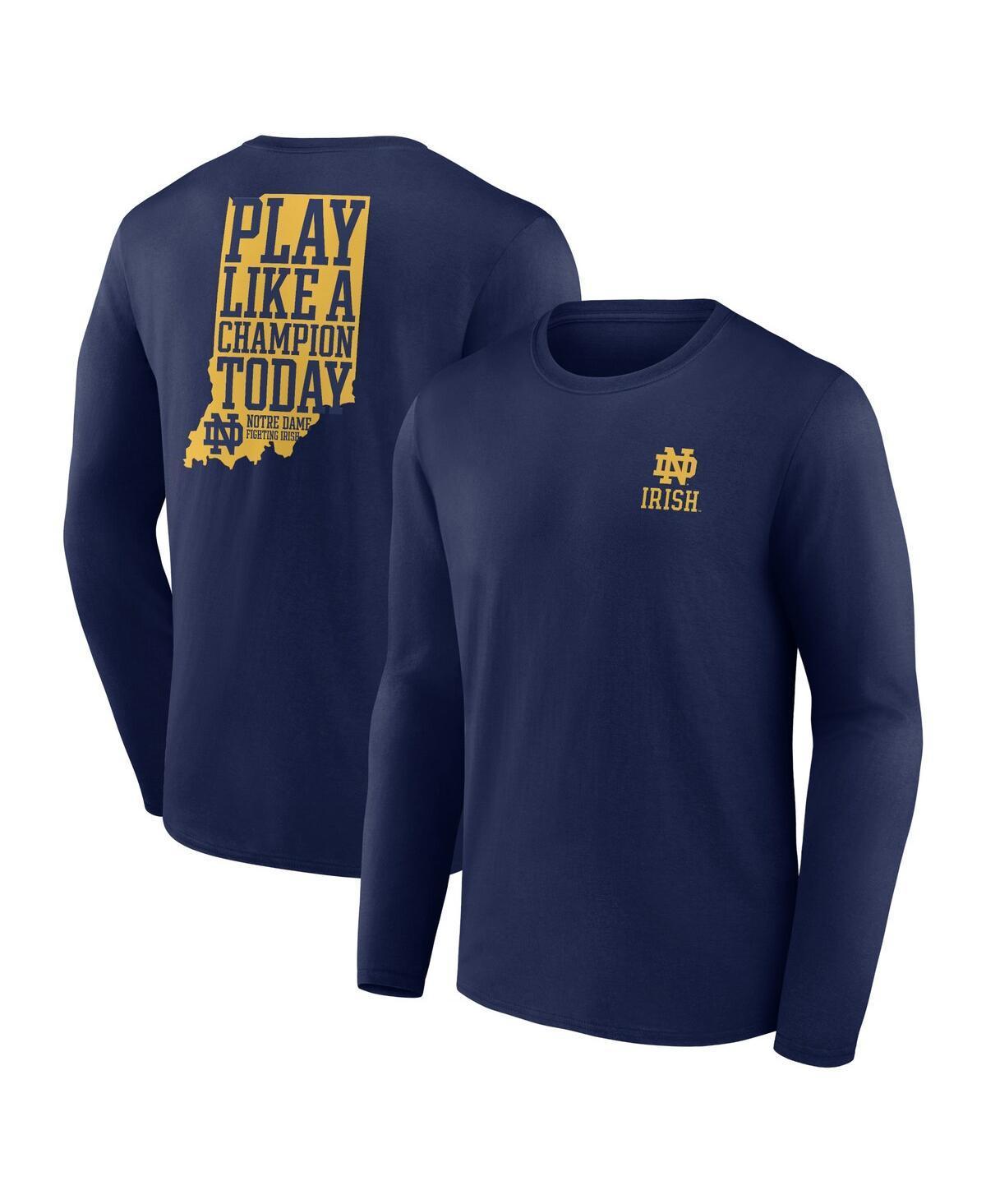 Mens Fanatics Branded Notre Dame Fighting Irish Hometown Play Like A Champion Today Logo 2-Hit Long Sleeve T-Shirt Blue Product Image