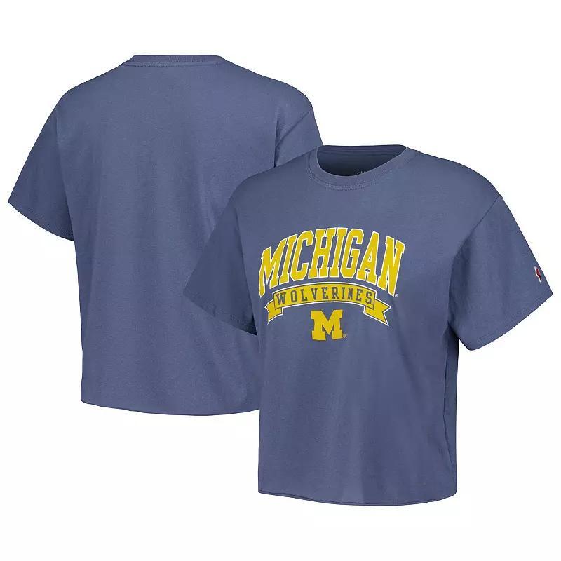 Womens League Collegiate Wear Michigan Wolverines Banner Clothesline Cropped T-Shirt Blue Product Image