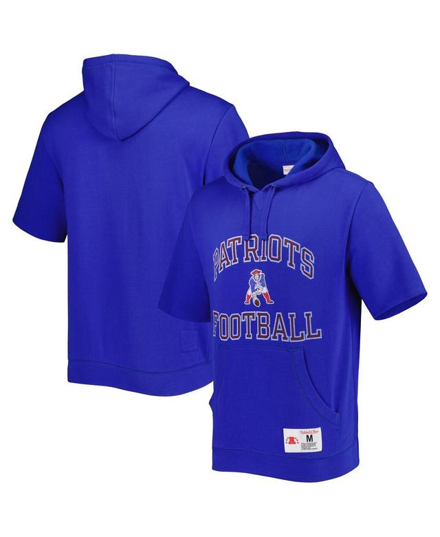 Mens Mitchell & Ness Royal New England Patriots Washed Short Sleeve Pullover Hoodie Product Image