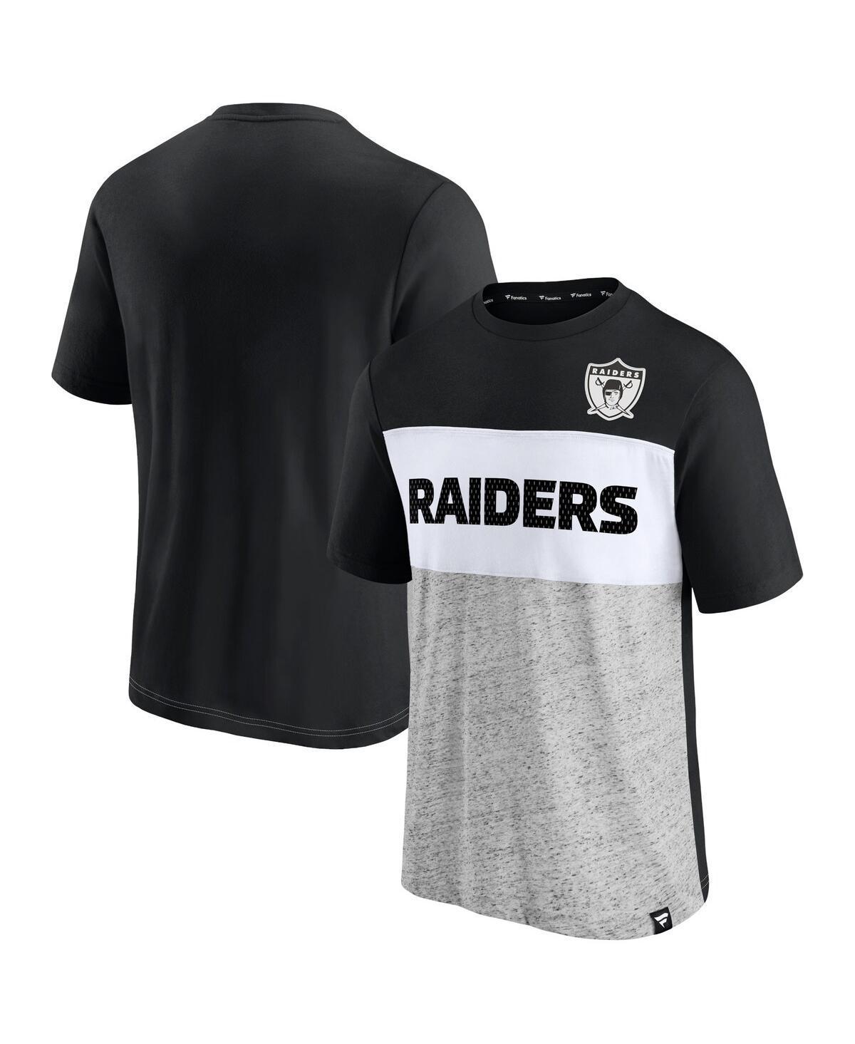 Men's Fanatics Branded Black/Heathered Gray Las Vegas Raiders Throwback Colorblock T-Shirt Product Image