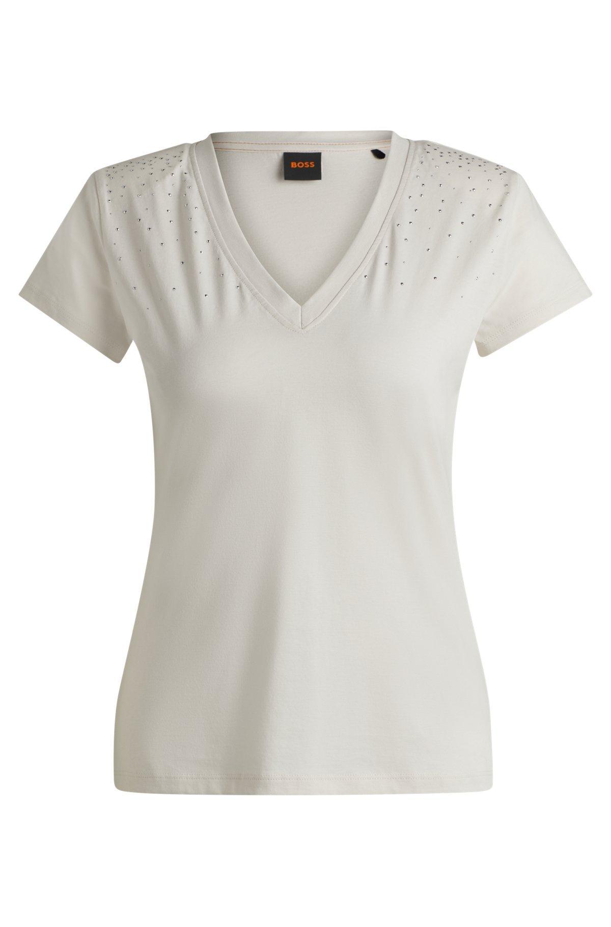 V-neck T-shirt in cotton with embellishments Product Image