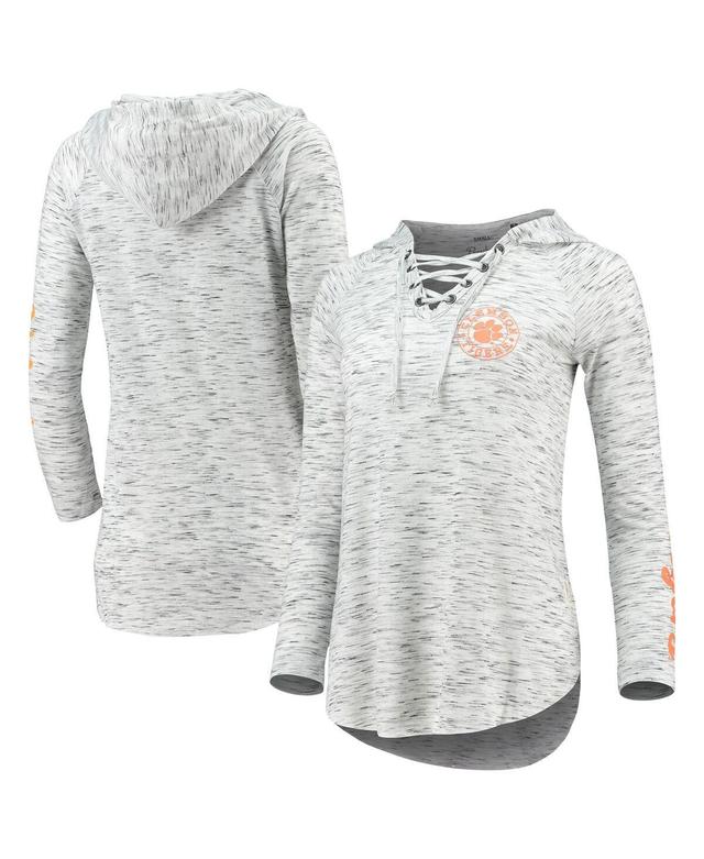 Womens Pressbox Gray Clemson Tigers Space Dye Lace-Up V-Neck Long Sleeve T-Shirt Product Image