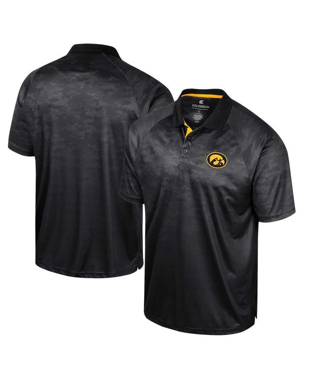 Mens Colosseum Black Iowa Hawkeyes Honeycomb Raglan Polo Shirt Product Image