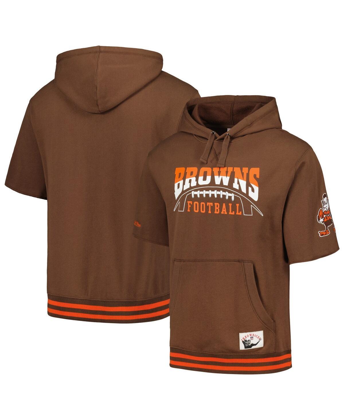 Mens Mitchell & Ness Brown Cleveland Browns Pre-Game Short Sleeve Pullover Hoodie Product Image