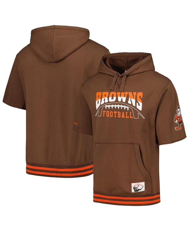 Mens Mitchell & Ness Brown Cleveland Browns Pre-Game Short Sleeve Pullover Hoodie Product Image