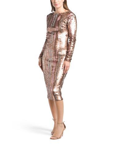 Emery Long Sleeve Sequin Midi Dress for Women | Polyester/Spandex Product Image