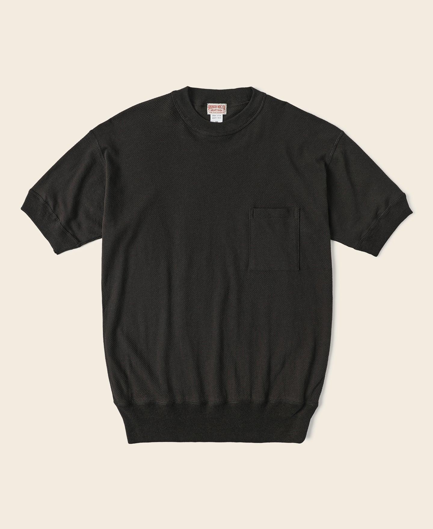 Waffle Knit Pattern Pocket T-Shirt - Black Product Image