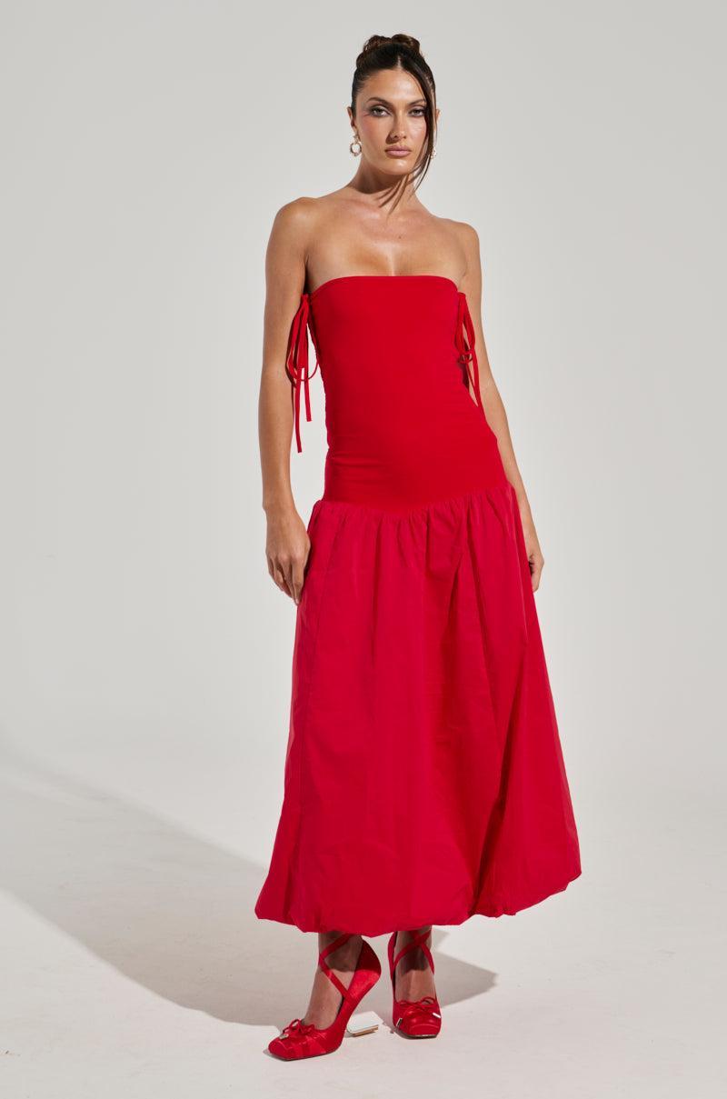 SITTING PRETTY POPLIN MIDI DRESS IN RED Product Image