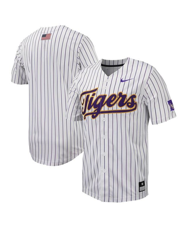 Mens Nike White, Purple Lsu Tigers Pinstripe Replica Full-Button Baseball Jersey - White, Purple Product Image