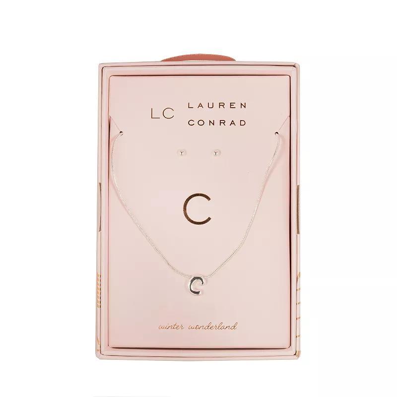 LC Lauren Conrad Initial Metal Necklace & Stud Earring Set, Womens, C Initial Product Image