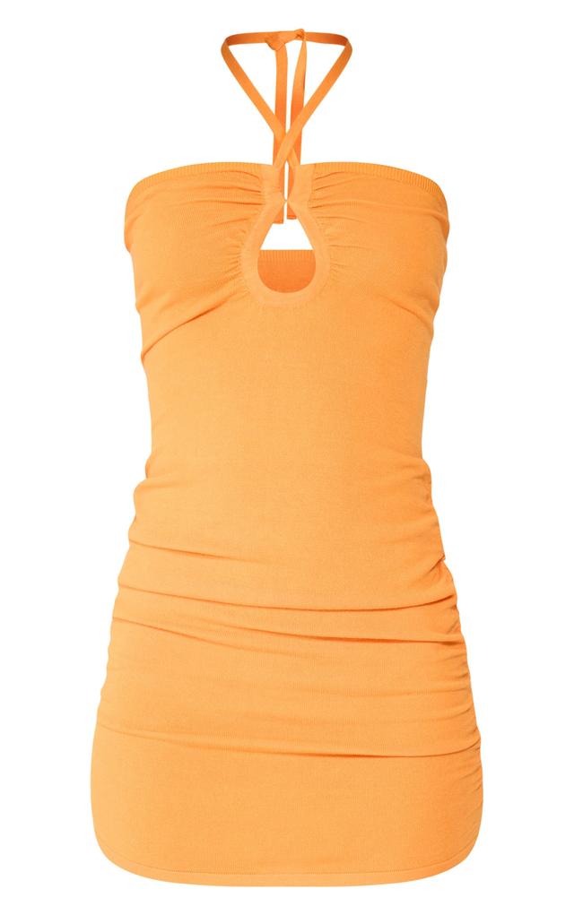 Orange Soft Knit Halterneck Mini Dress Product Image