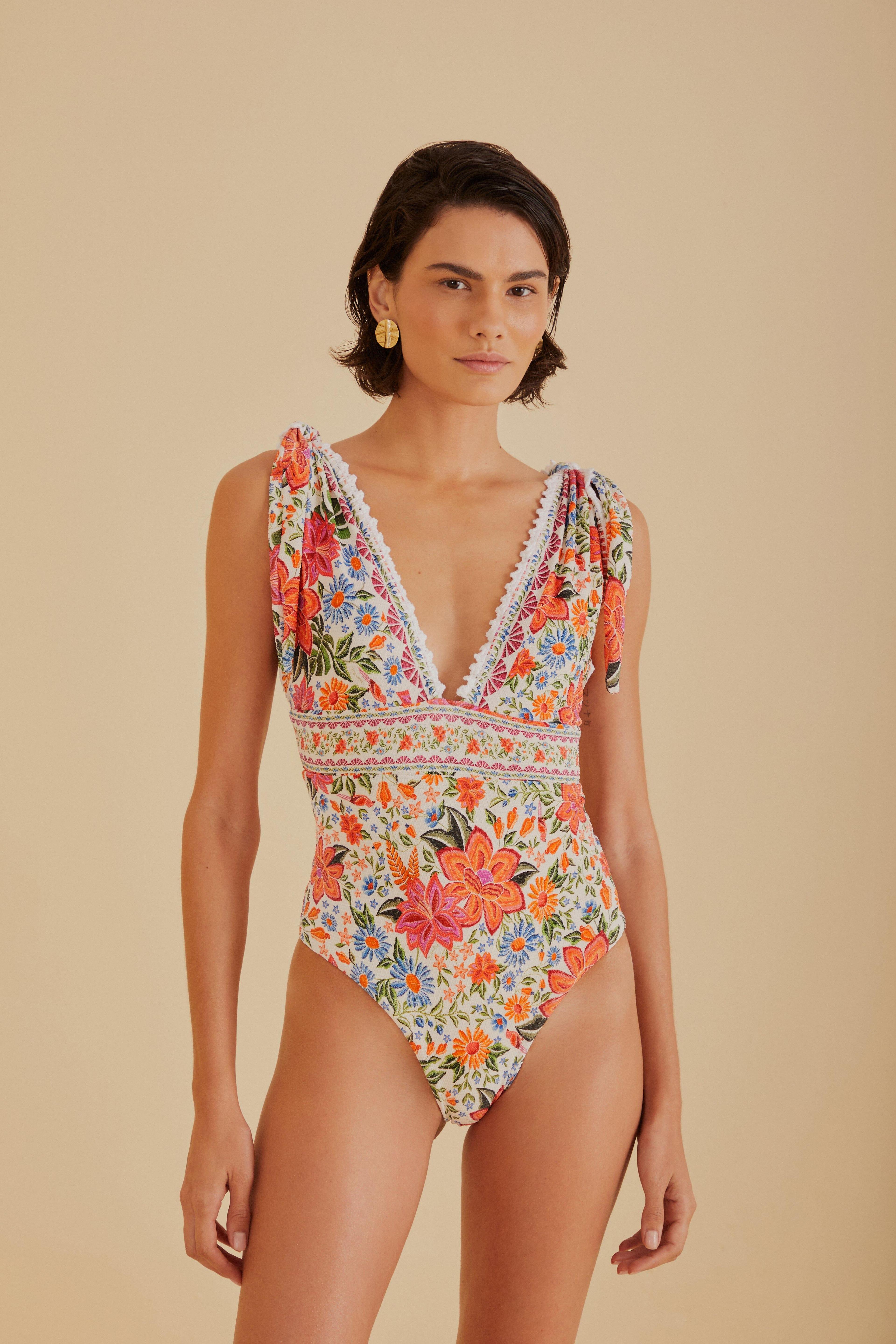 Bloom Garden One Piece Swimsuit, BLOOM GARDEN OFF-WHITE / S Product Image