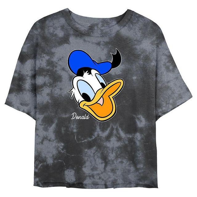 Juniors Disney Donald Duck Smiling Face Portrait Wash Crop Tee, Girls Black Grey Product Image