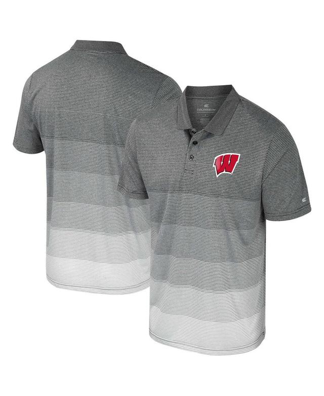 Colosseum Mens Gray Wisconsin Badgers Striped Mesh Polo Product Image