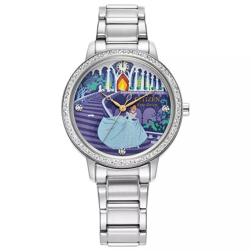 Disneys Cinderella Citizen Womens Stainless Steel Crystal Accent Blue Dial Bracelet Watch Silver Product Image