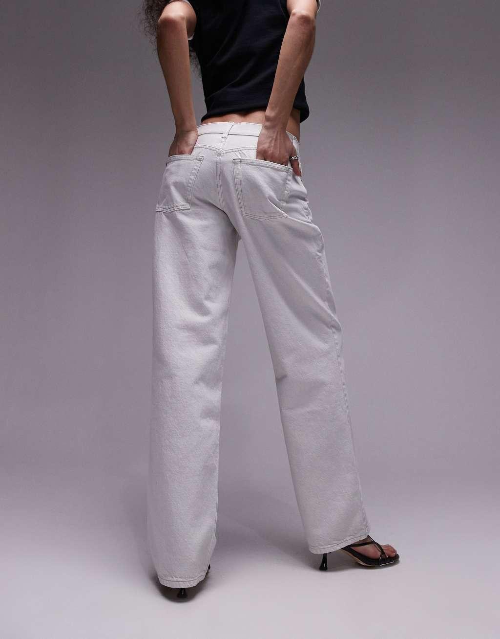 Topshop Ember low rise wide leg jeans in off white Product Image