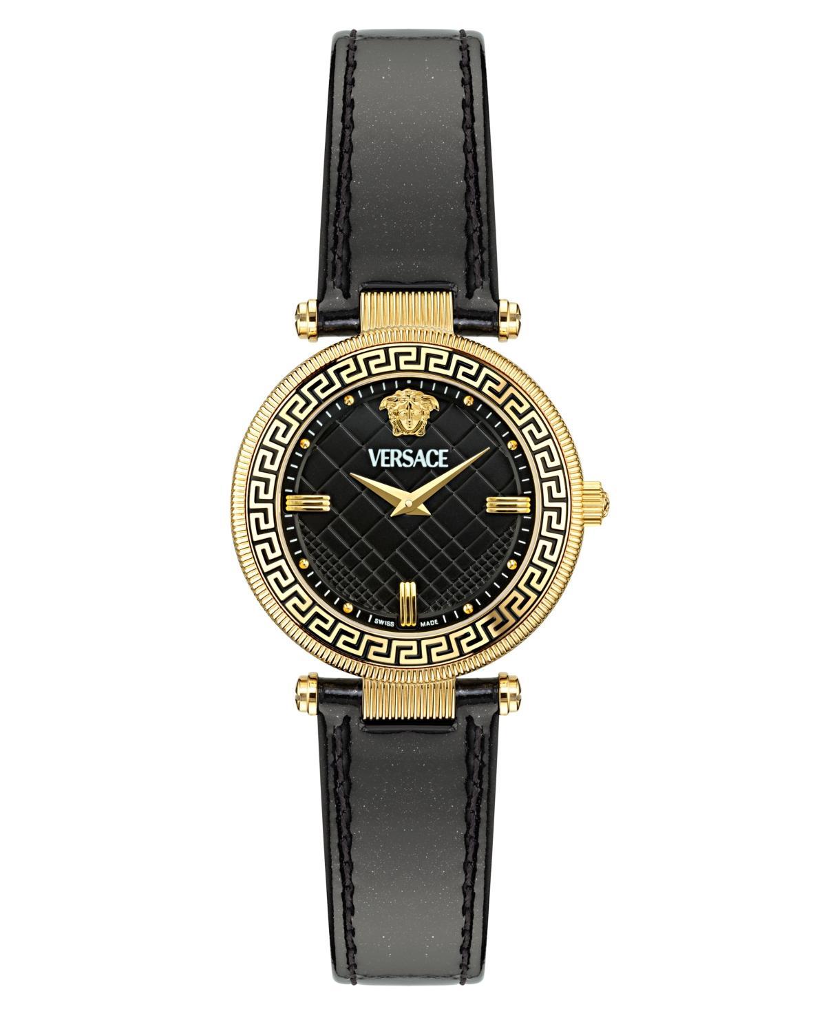 Versace Womens Swiss Black Leather Strap Watch 35mm Product Image