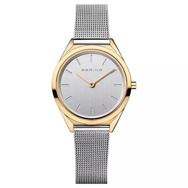 BERING Womens Ultra Slim Two Tone Stainless Steel Milanese Bracelet Watch - 17031-010 Silver Product Image