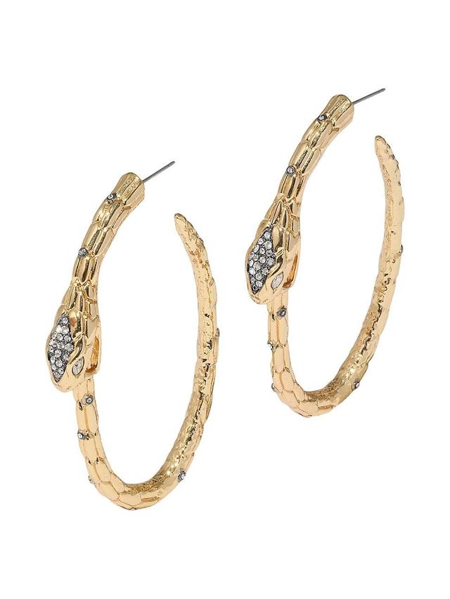 Womens Serpent 14K-Gold-Plated & Glass Crystal Hoop Earrings Product Image