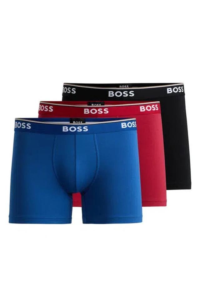 Men's Three-pack Of Stretch-cotton Boxer Briefs With Logos In Patterned Product Image