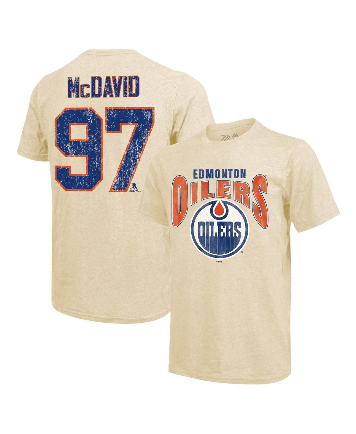 Majestic Threads Mens Connor McDavid Cream Edmonton Oilers Dynasty Name Number Tri-Blend T-Shirt Product Image