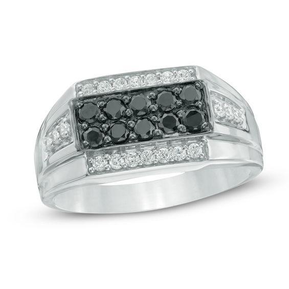 Men's 3/4 CT. T.w. Enhanced Black and White Diamond Ring in Sterling Silver Product Image