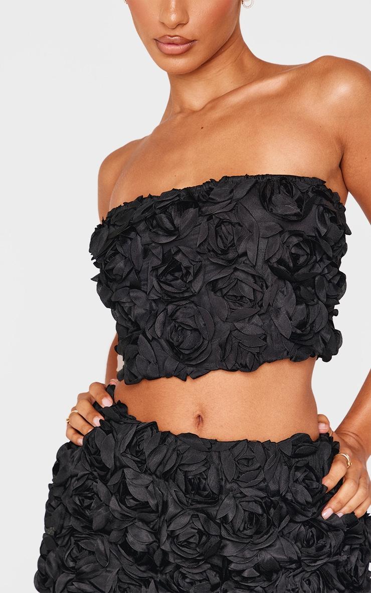 Petite Black Flower Detail Bandeau Top Product Image