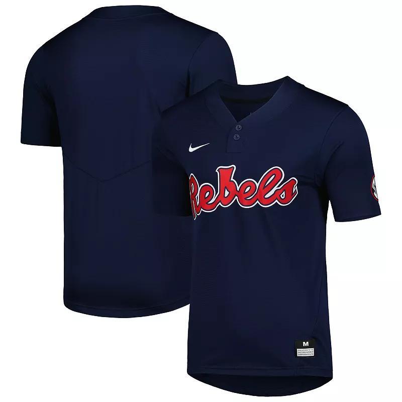 Mens Nike Ole Miss Rebels 2-Button Replica Baseball Jersey Blue Product Image