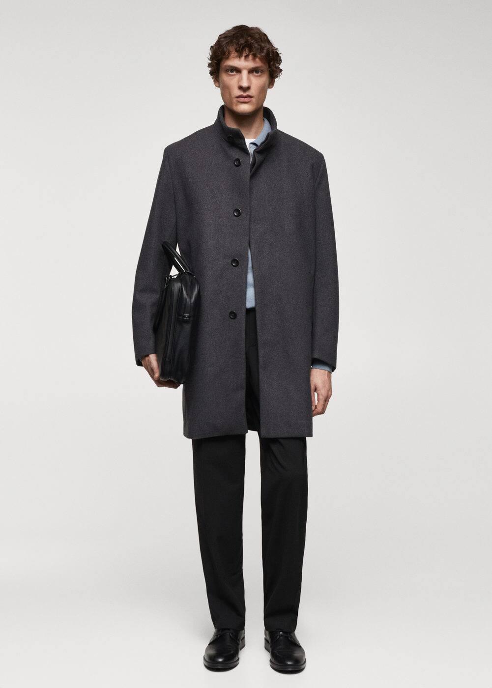 MANGO MAN - Wool funnel neck coat medium heather greyMen Product Image