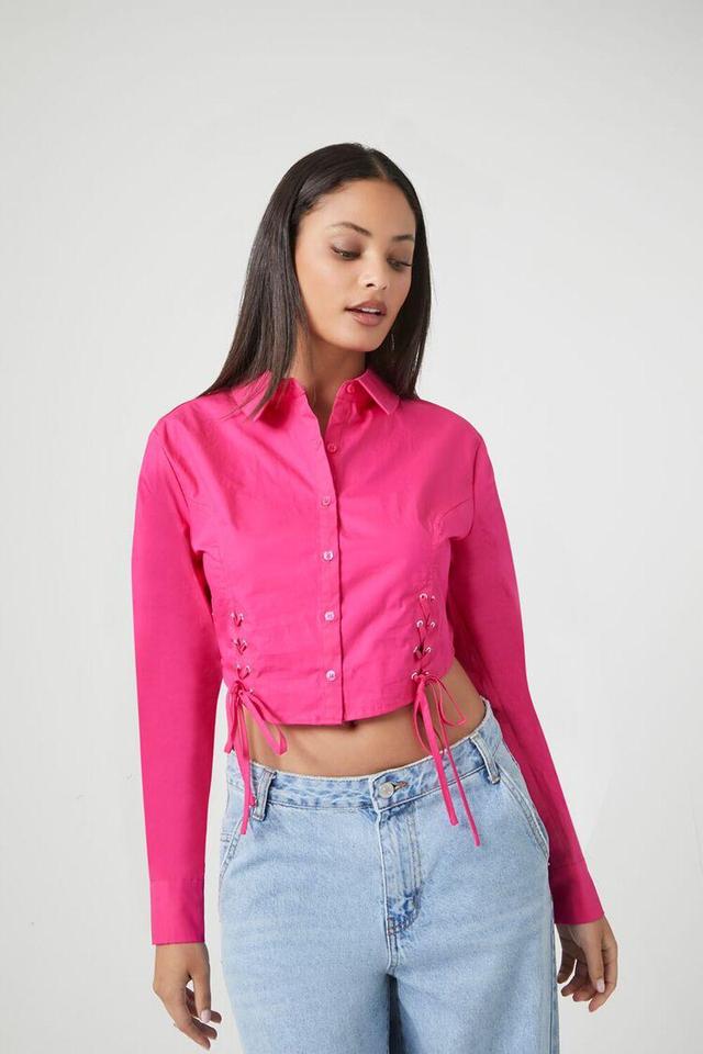 Lace-Up Cropped Shirt | Forever 21 Product Image