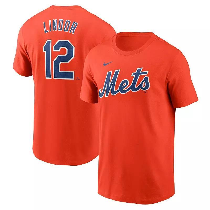 Nike Mens Francisco Lindor Orange New York Mets Fuse Name Number T-Shirt Product Image