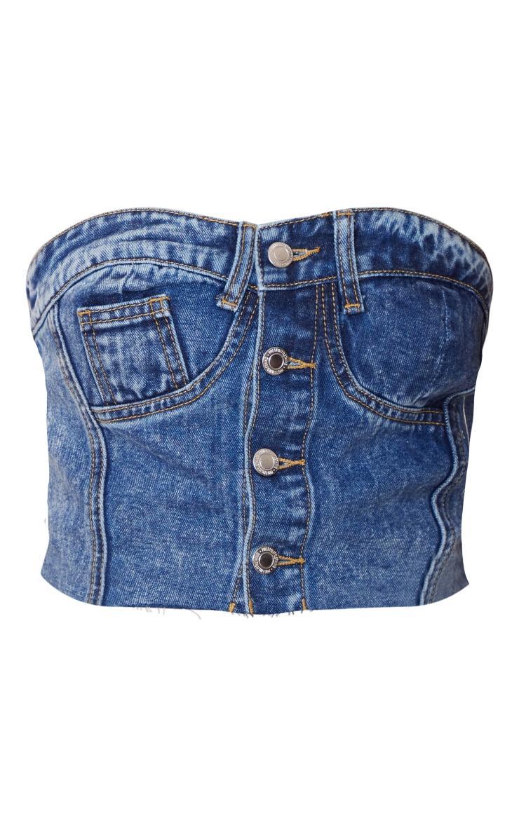 Tall Mid Blue Acid Wash Denim Button Up Corset Top Product Image