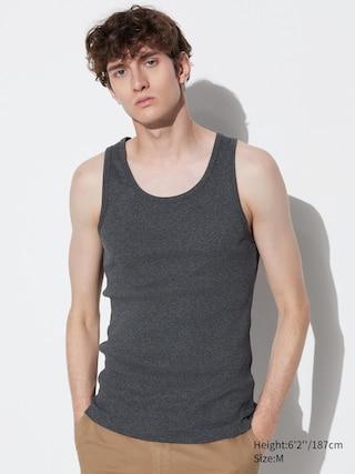 Mens Dry Color Ribbed Tank Top with Quick-Drying Dark Gray 3XL UNIQLO US Product Image