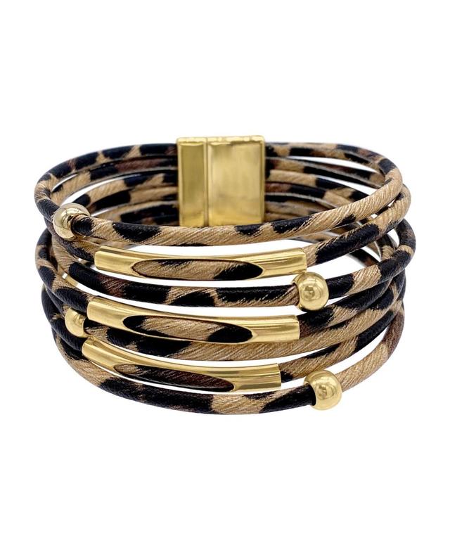 Adornia 14K Gold Plated Multi Strand Leopard Print Bangle Bracelet Product Image