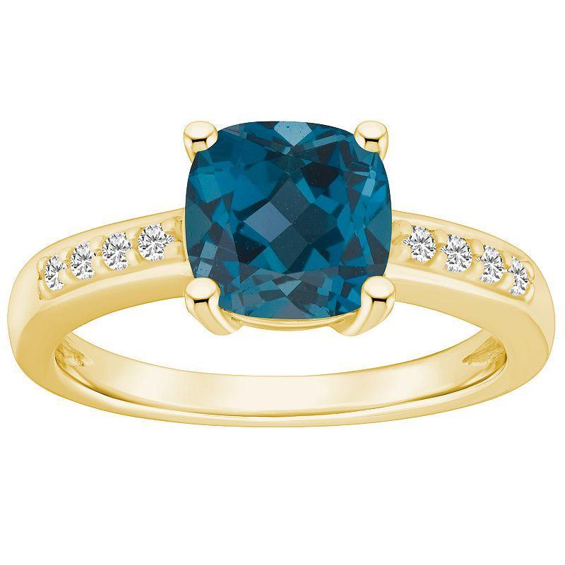 Alyson Layne 14k Gold Cushion London Blue Topaz & 1/8 Carat T.W. Diamond Ring, Womens Product Image