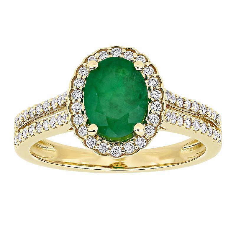 Stella Grace 14k Gold Emerald & 1/3 Carat T.W. Diamond Halo Engagement Ring, Womens Green Product Image