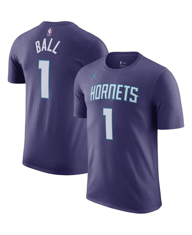 Mens Jordan LaMelo Ball Purple Charlotte Hornets 2022/23 Statement Edition Name and Number T-shirt Product Image