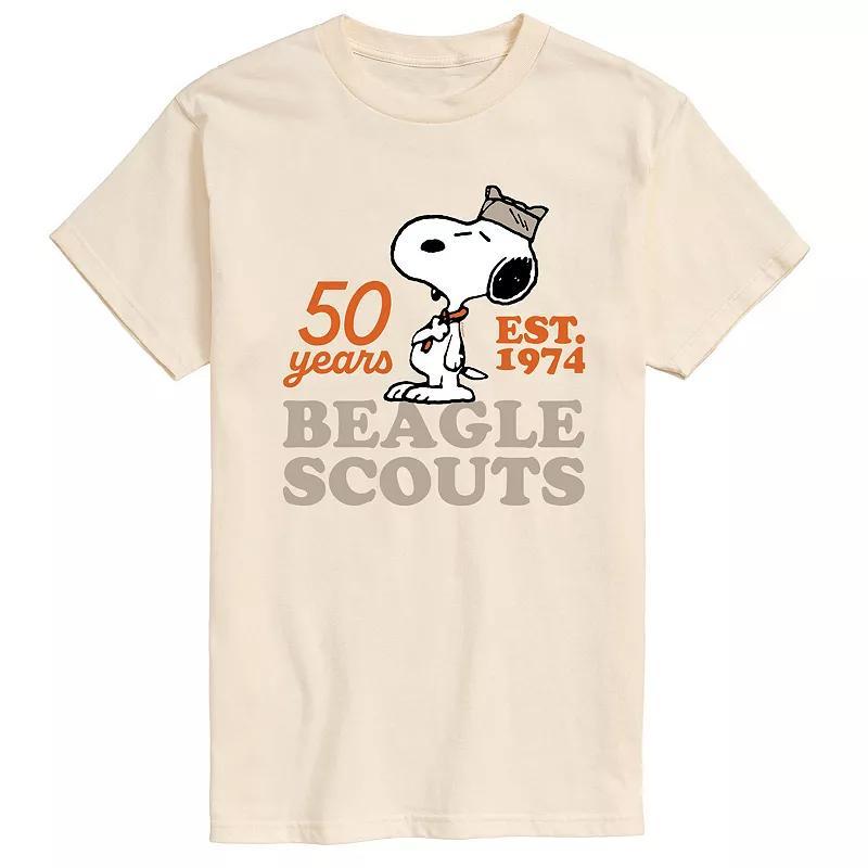 Mens Peanuts Beagle Scout Snoopy Hat Logo Graphic Tee Ivory Product Image