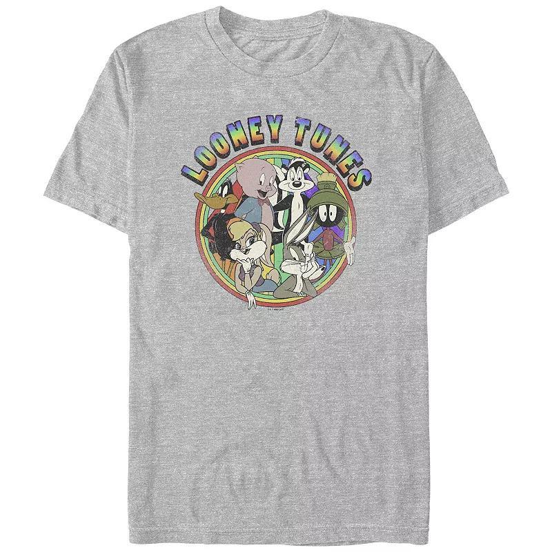 Mens Looney Tunes Vintage Rainbow Graphic Tee Athletic Grey Product Image