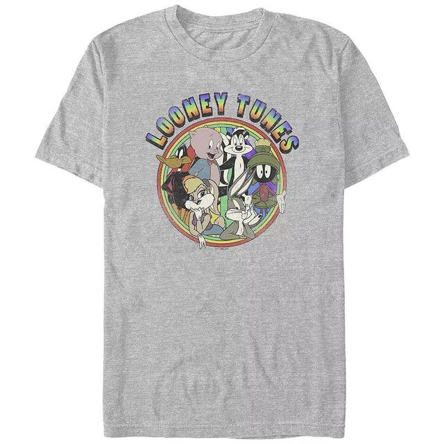 Mens Looney Tunes Vintage Rainbow Graphic Tee Athletic Grey Product Image