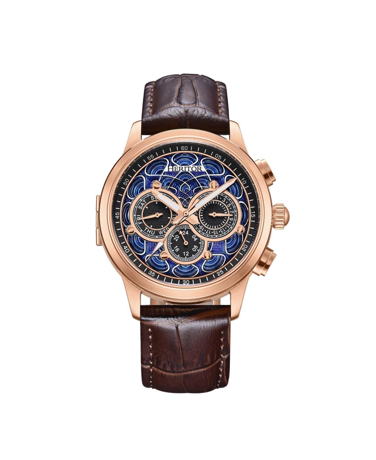 Heritor Automatic Men Apostle Leather Strap Watch w/ Day/Date - Gold Gold/brown Product Image