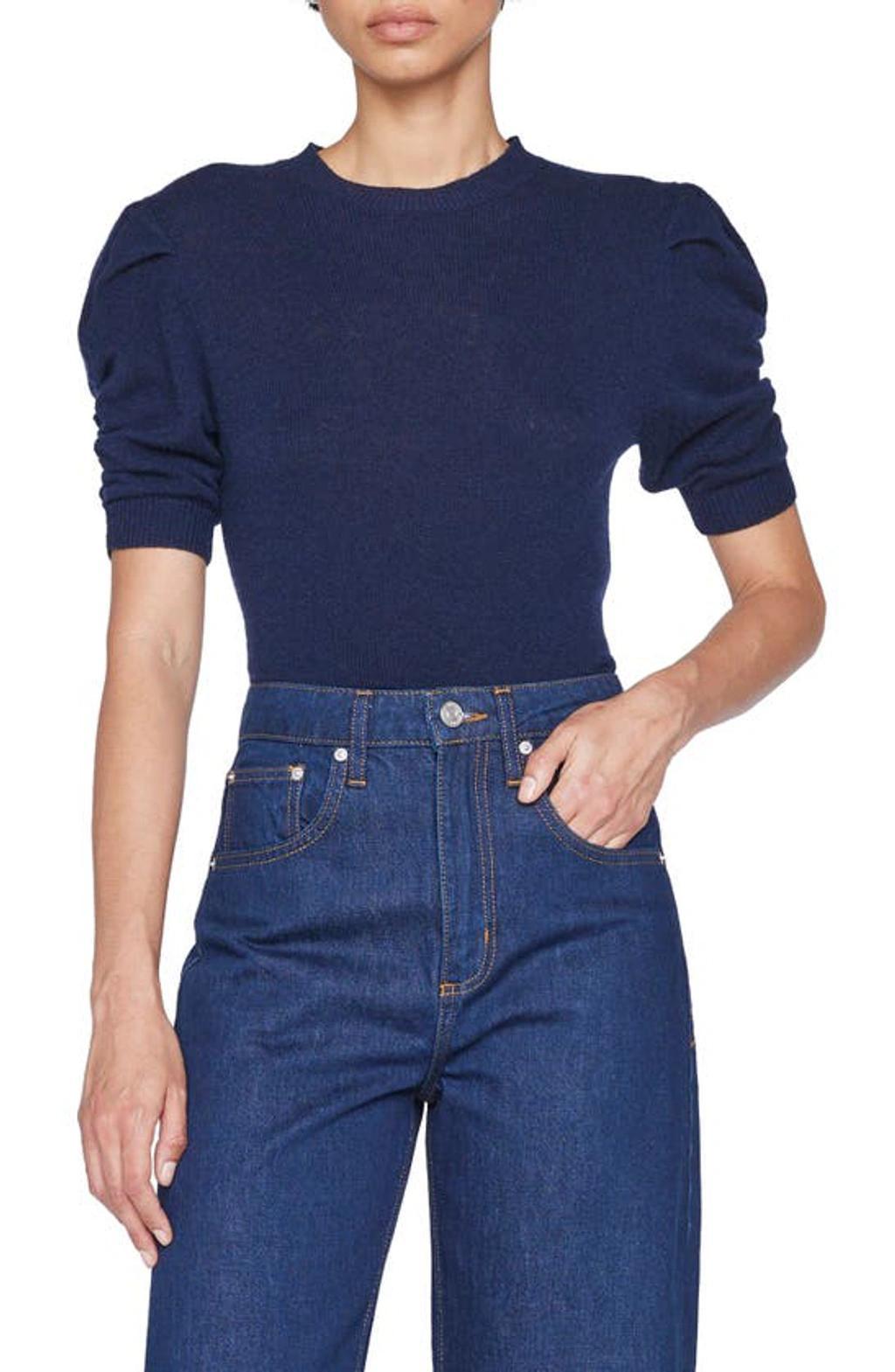 FRAME Ruched Cashmere Sweater In Navy Product Image