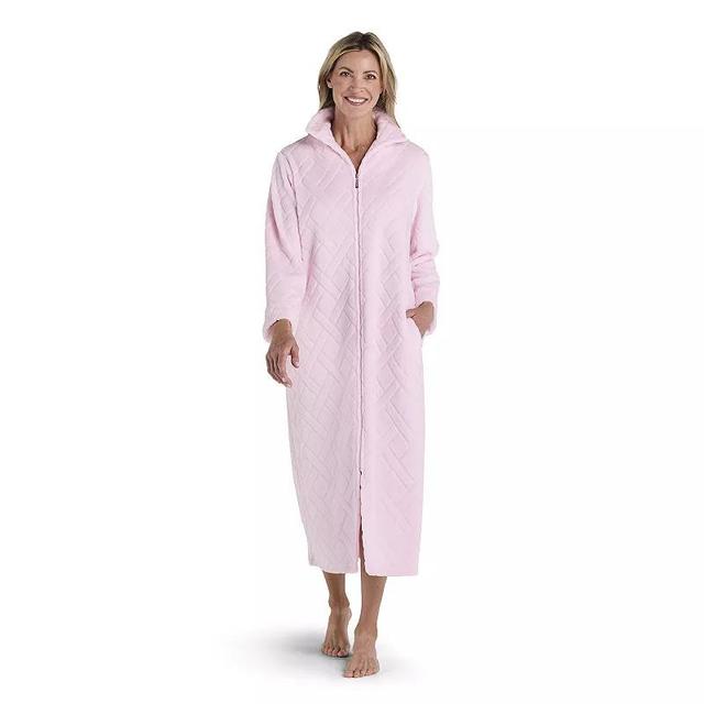 Petite Miss Elaine Essentials French Fleece Long Zip Robe, Womens Product Image